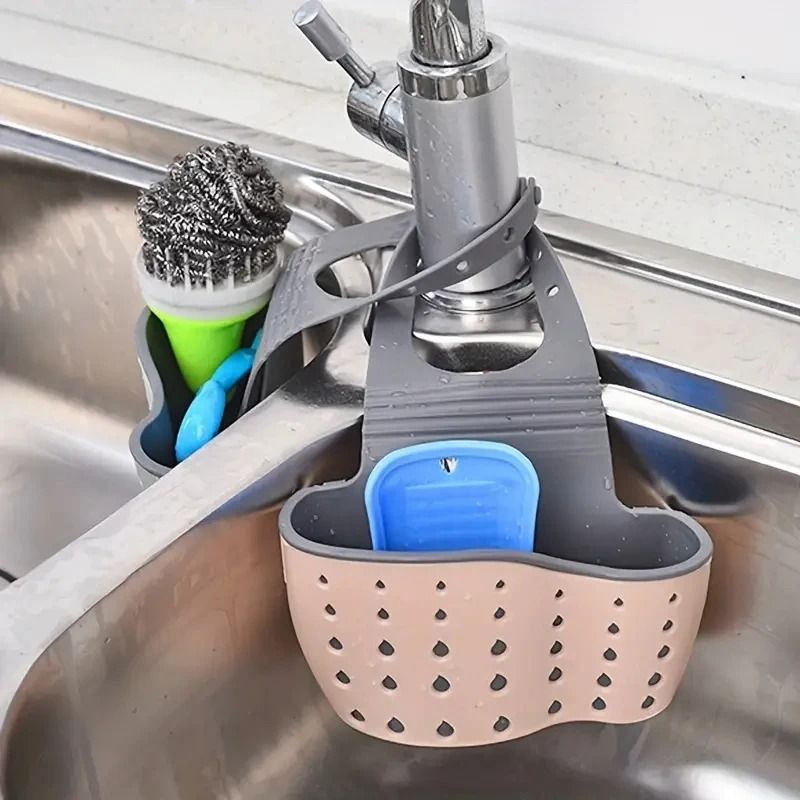 Adjustable Snap-On Sink Draining Bag – Double-Layer Kitchen Sponge Holder