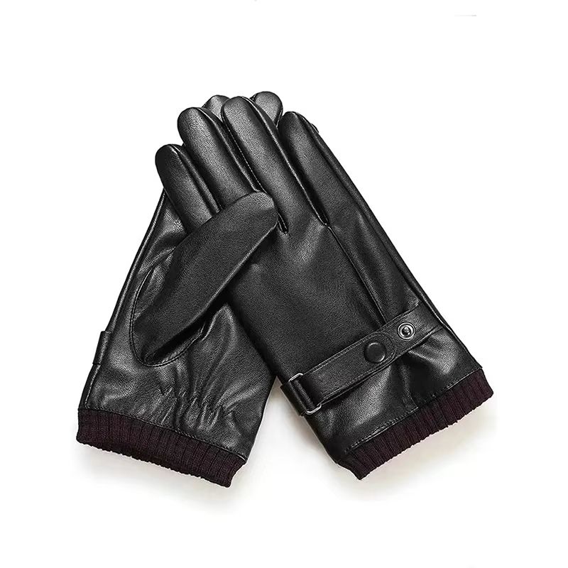 Mens Winter Black Pu Leather Driving Gloves Touchscreen