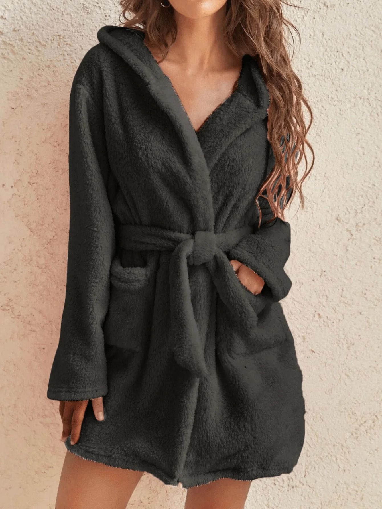 Solid Color Hooded Fleece Robe – Professional Warm Autumn & Winter Home Loungewear