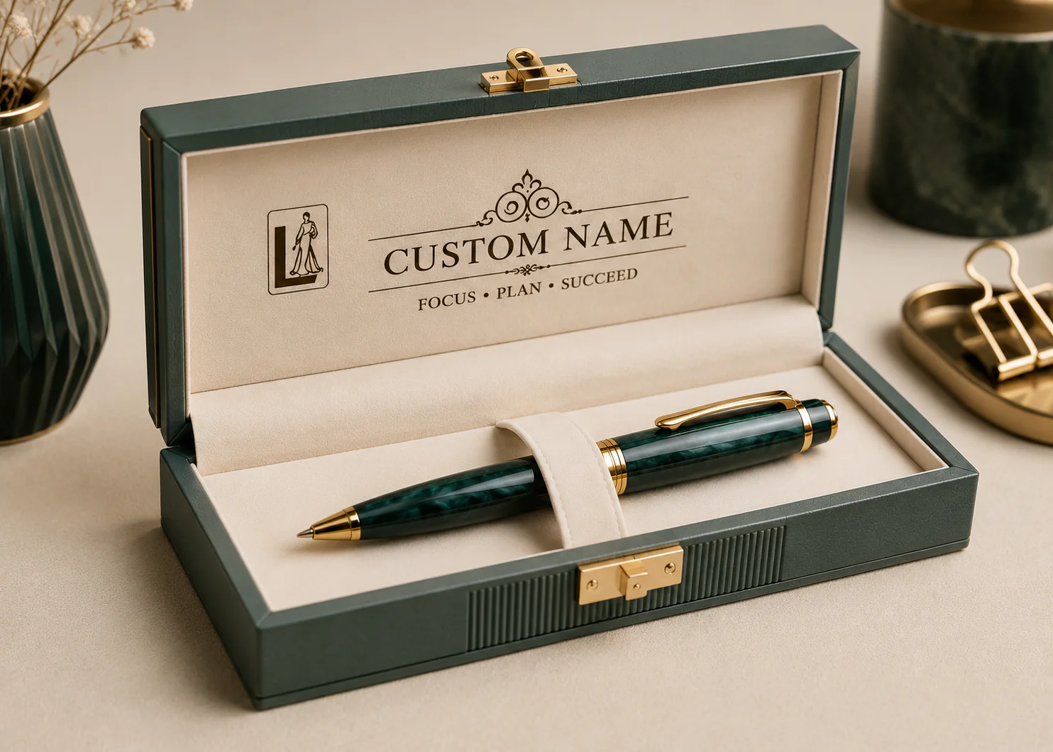 Luxury Olive Green Pen Gift Set with Executive Presentation Box