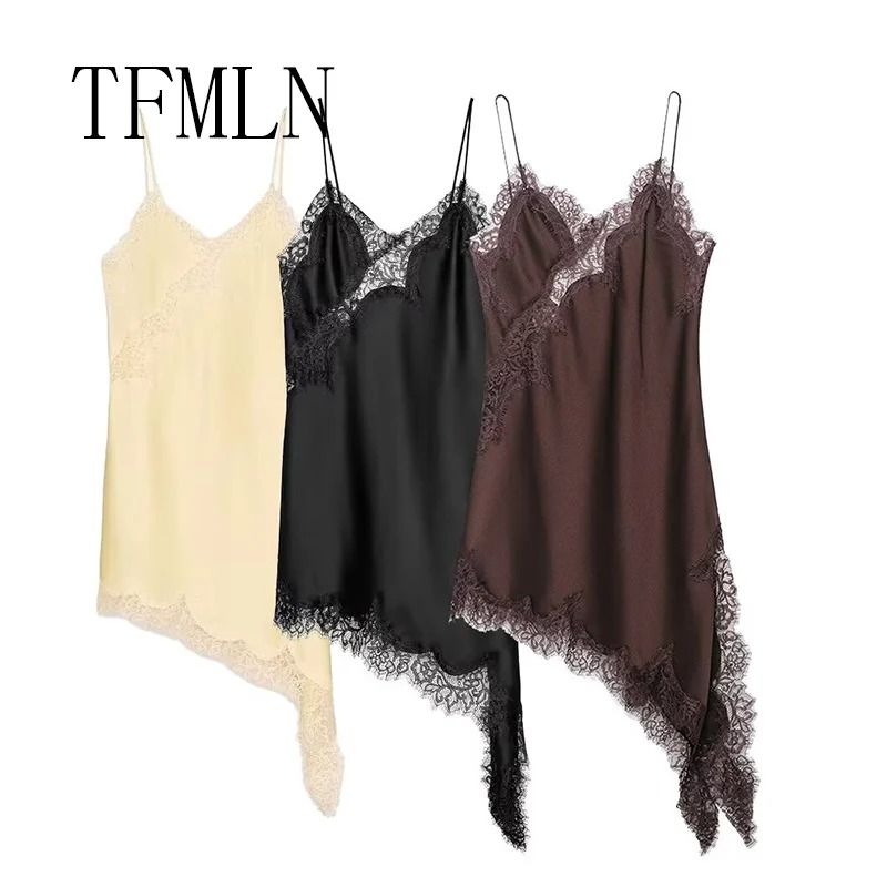 Womens Sexy Irregular Lace Dress | Premium V-Neck Suspender Hem Long Dress