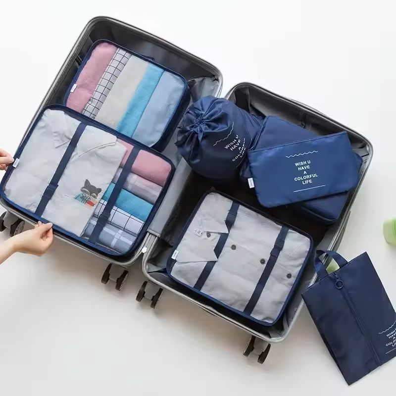 7 Piece Travel Packing Cubes Set with Shoe Bag and Pouches