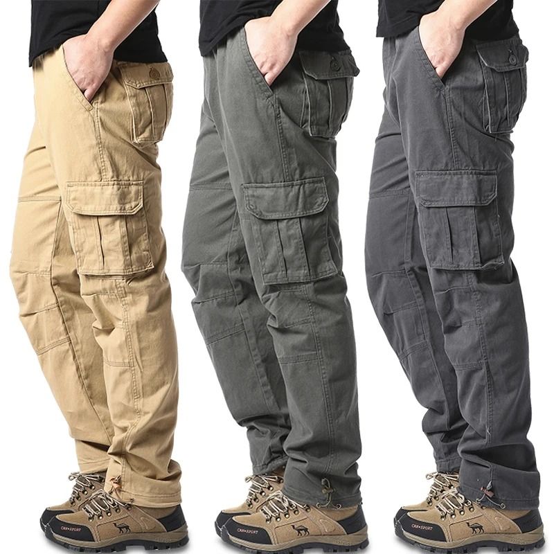 Large Pocket Loose Overalls Men Outdoor Sports Jogging Tactical Pants Elastic Waist Cotton Casual Work Pants