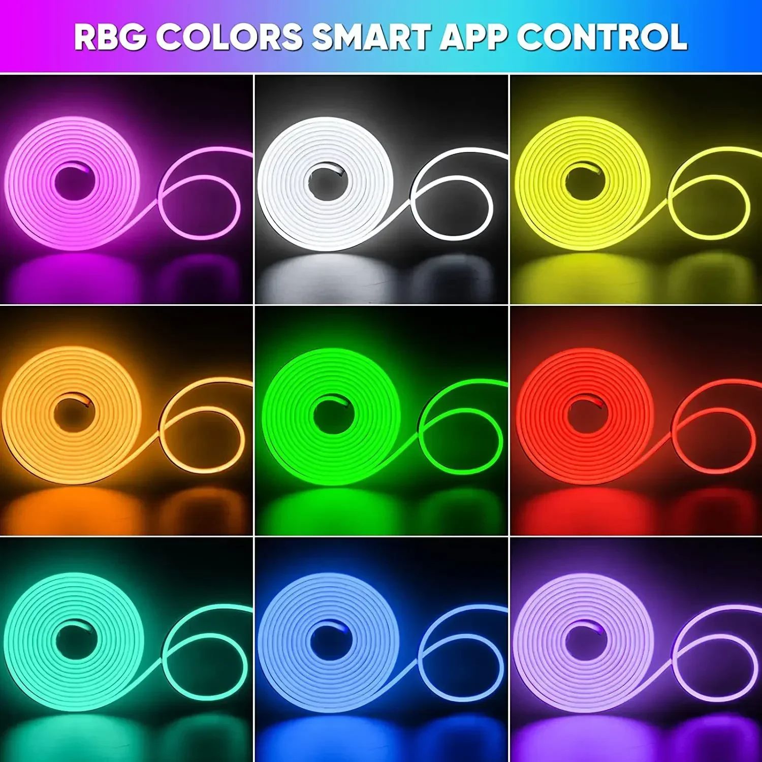 Flexible RGB Neon LED Strip, IP65 Waterproof, USB DIY Neon Ribbon with Tuya Smart Life App & Voice Control for H