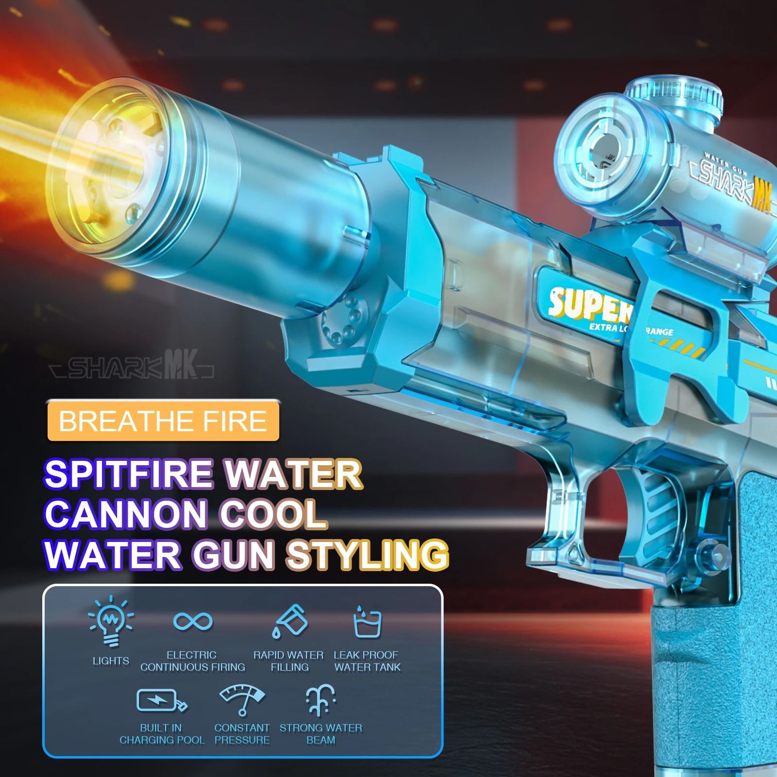 Electric Water Gun with Light and Flame Spray Effect