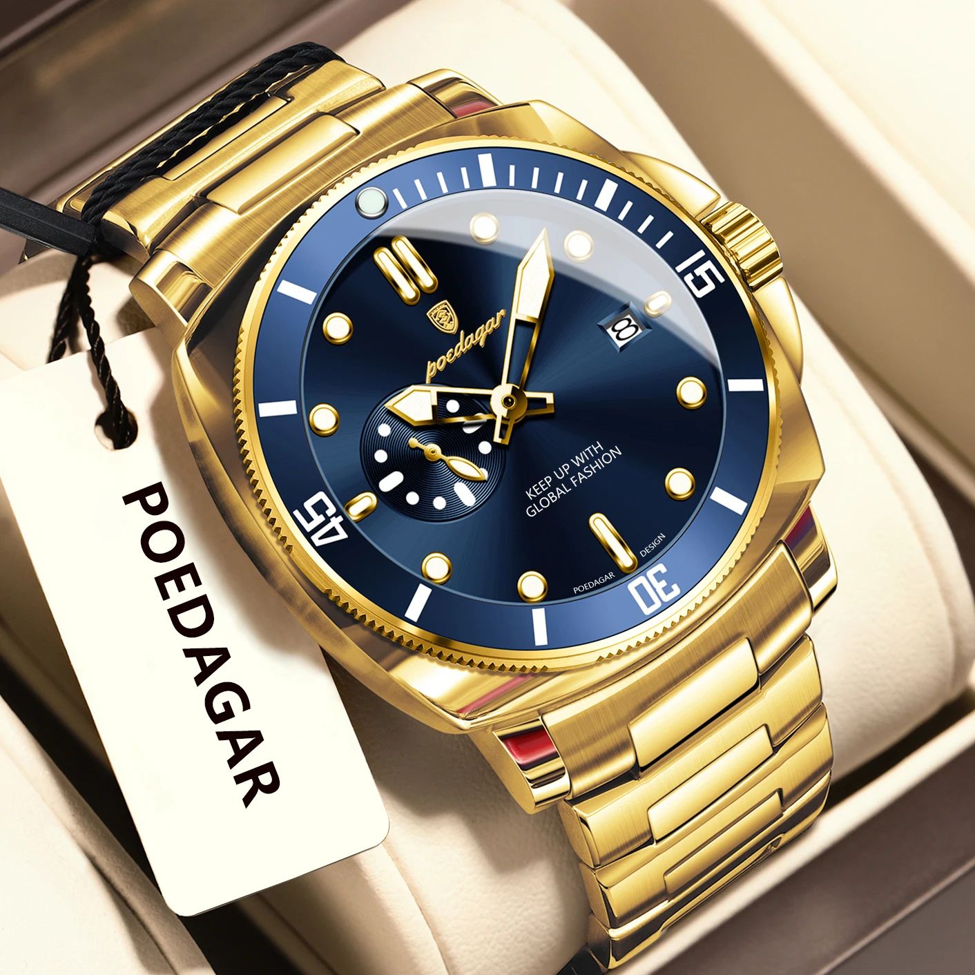 POEDAGAR Luxury Waterproof Men's Quartz Watch with Luminous Date & Dual Time