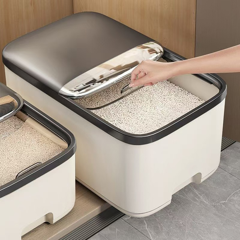 Rice Storage Box with Lid, Insect Proof Moisture Proof Grain Jar Sealed Kitchen Container for Storing Dry Rice and Grain