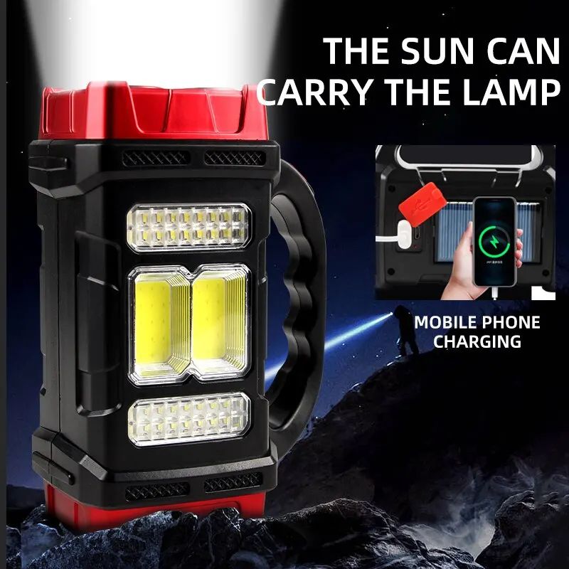 Solar Rechargeable Camping Light Portable LED Searchlight with Dual Light Source and USB Charging