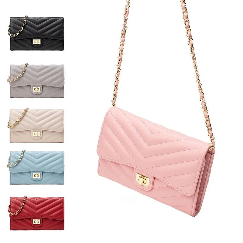 Fashionable V-Pattern Quilted Crossbody Chain Bag