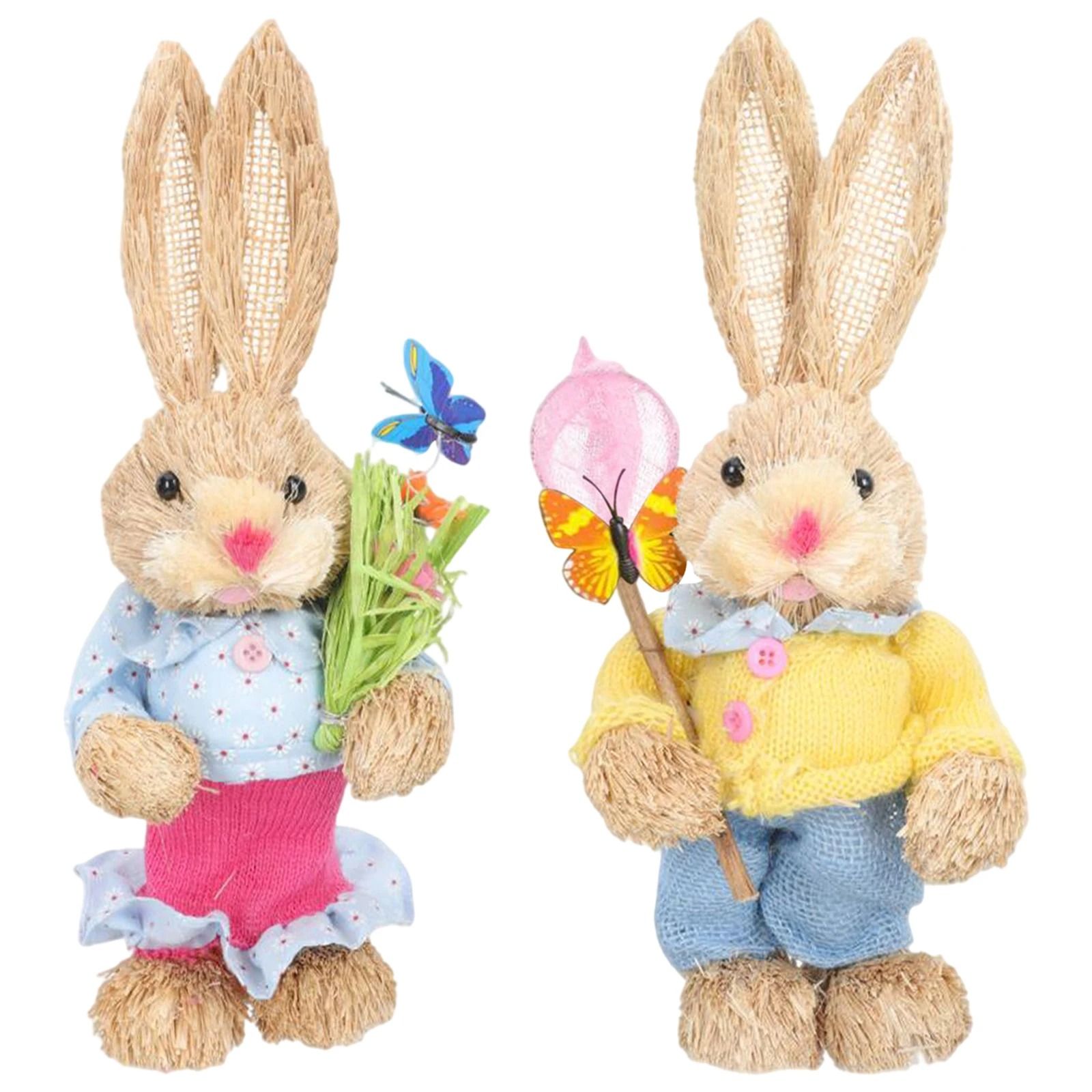 Easter Straw Rabbit Duo – High-Definition Artisanal Botanical Sculptures