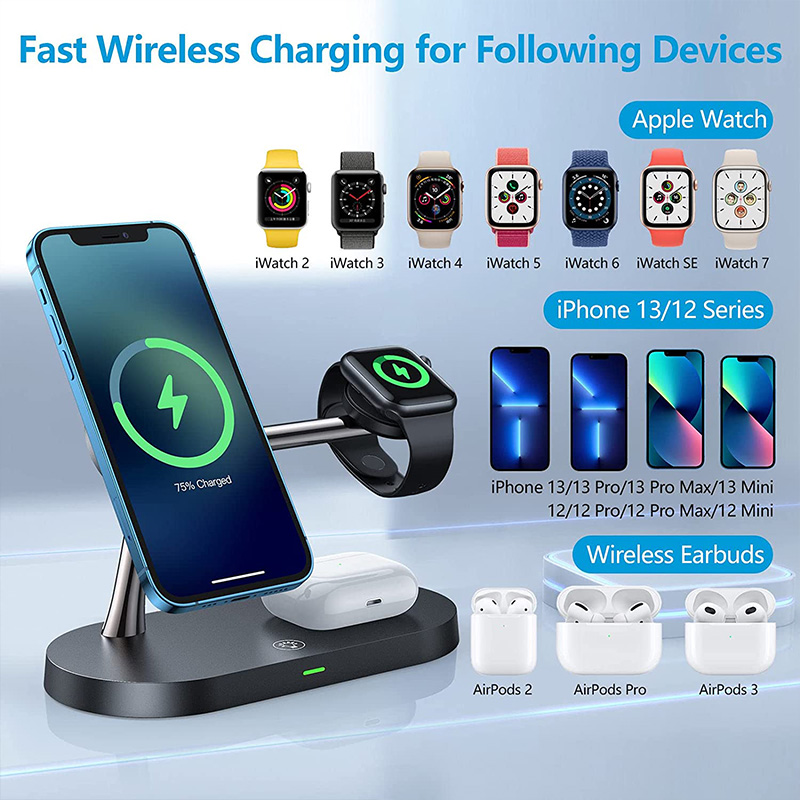 Fast Wireless Charging Station, 3-in-1 Charger Stand for iPhone 12-16, Apple Watch 4-10, AirPods 2/3/Pro