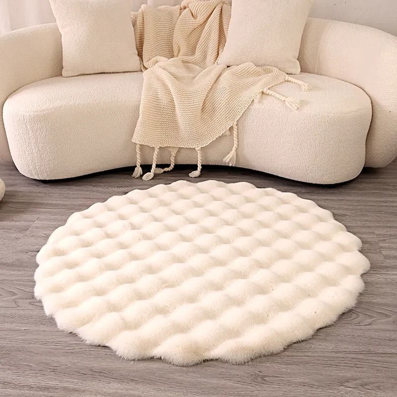Premium Faux Rabbit Fur Bubble Carpet | Round Ultra-Soft Living Room Rug & Kids' Bedroom Game Cushion
