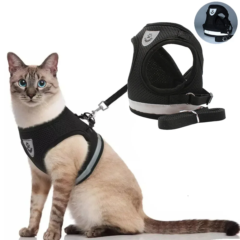 Reflective Adjustable Cat Harness Leash Set Mesh Vest Escape Proof Puppy Dog Collar