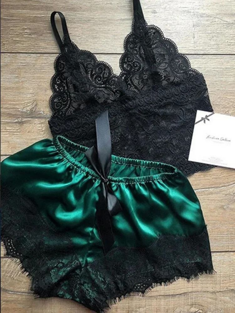Lace Crop Top and Shorts Pajama Set