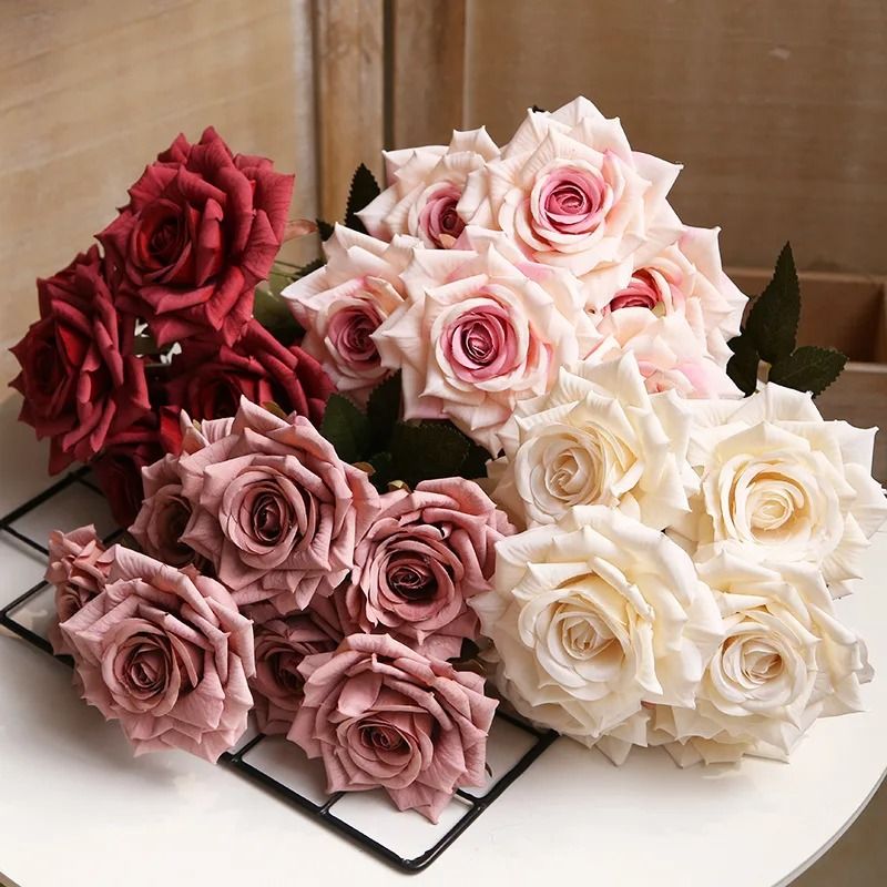 Artificial High End Silk Multi Layer Rose Bouquet Fake Pink Red Flower Decor