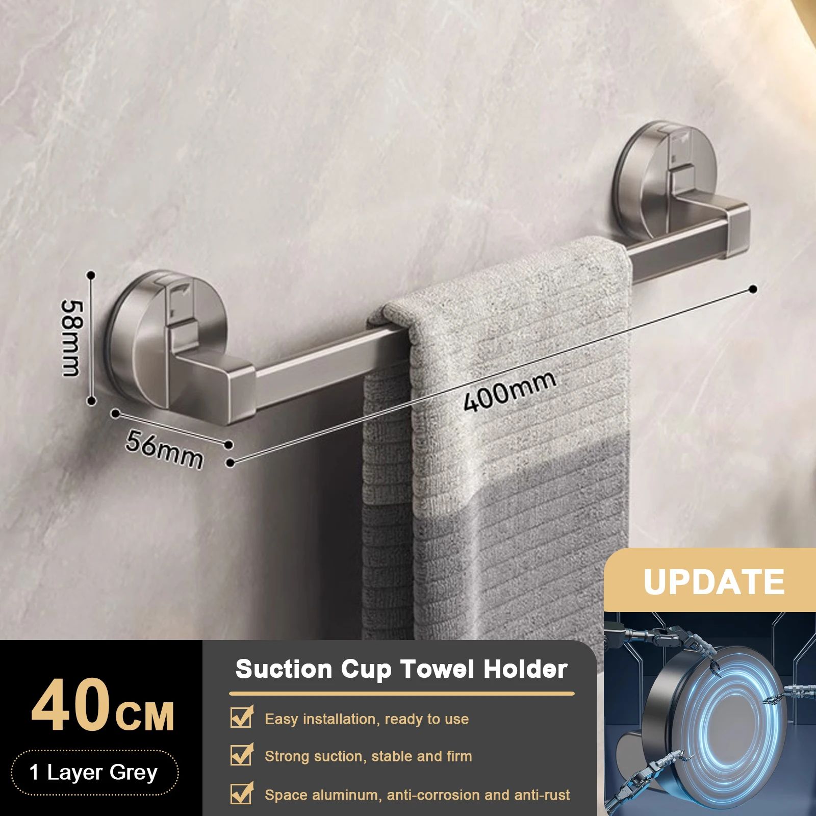 Suction Cup Double Bar Bathroom Towel Rack