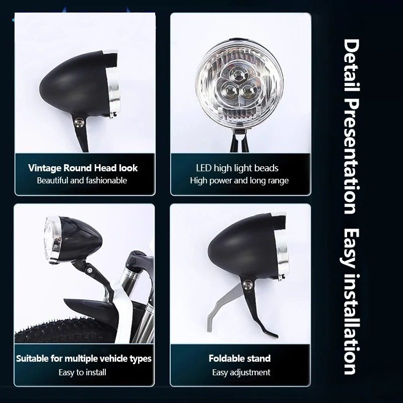 Vintage Style Bicycle Front LED Headlight for Night Riding Safety