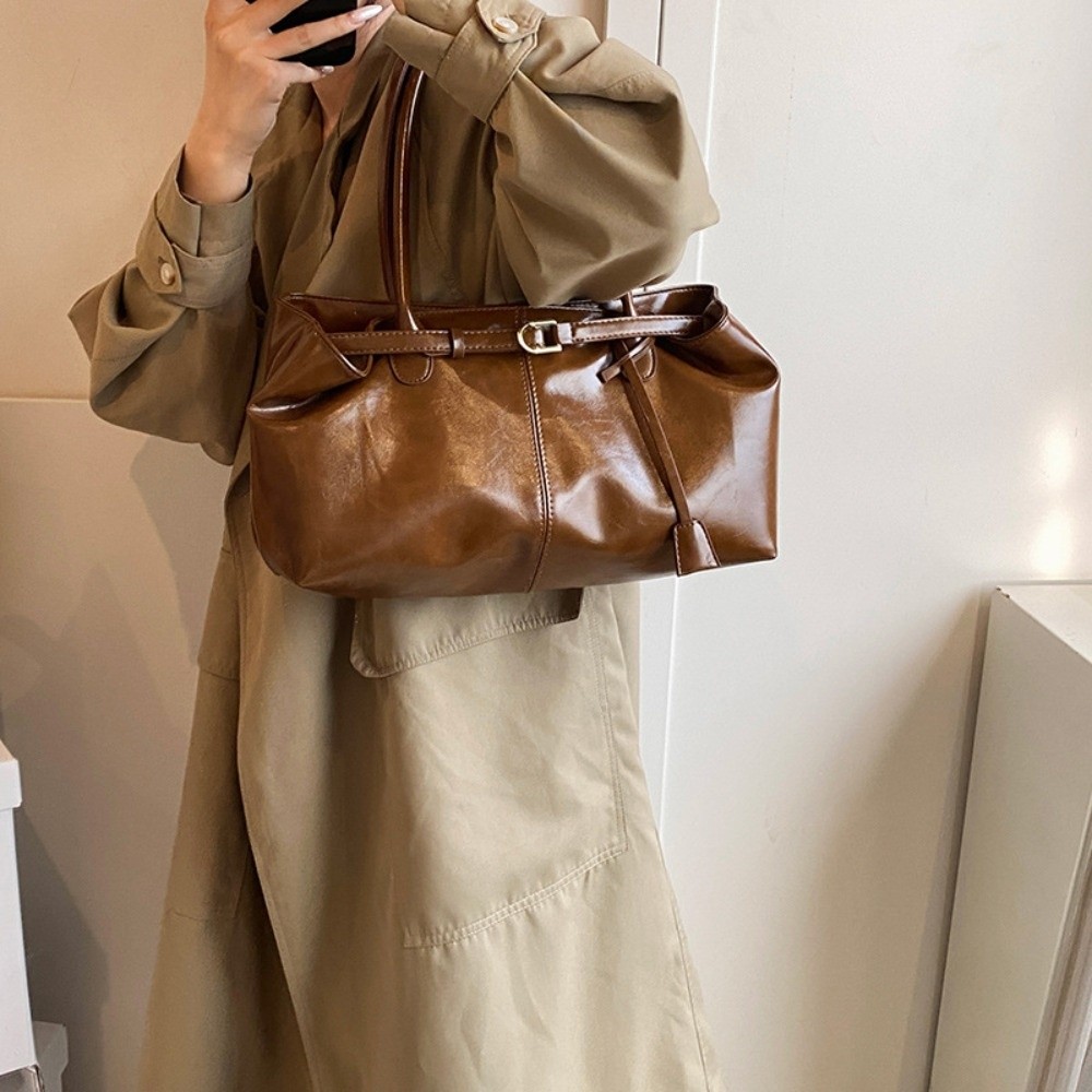 Fashion New Oil PU Leather Handbag, Large Capacity Women Shoulder Bag, Multifunctional Tote Underarm Bag for Women