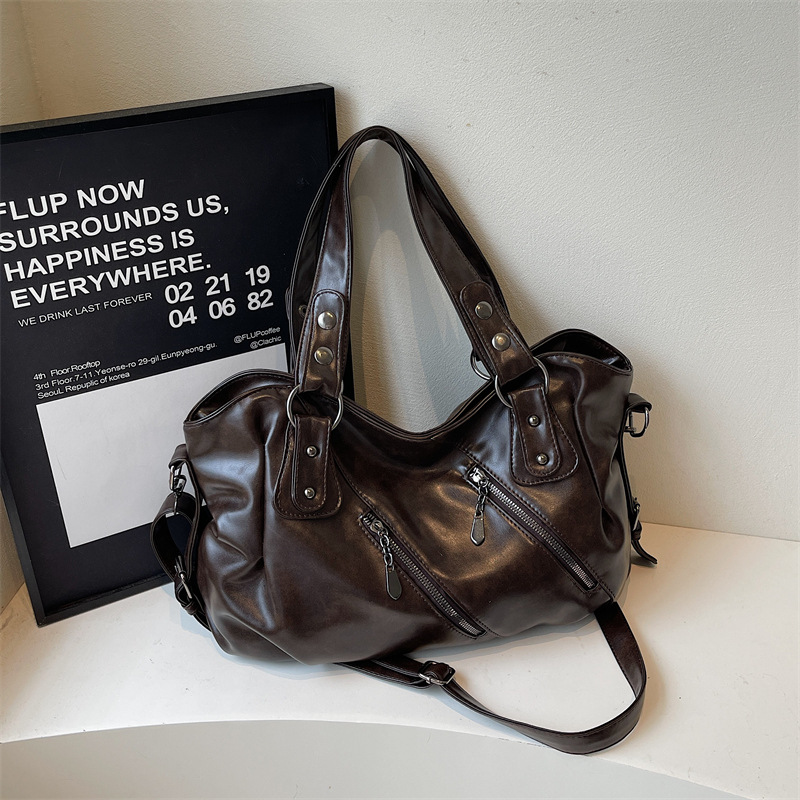 Elegant PU Leather One Shoulder Bag Large Capacity Tote Crossbody Handbag