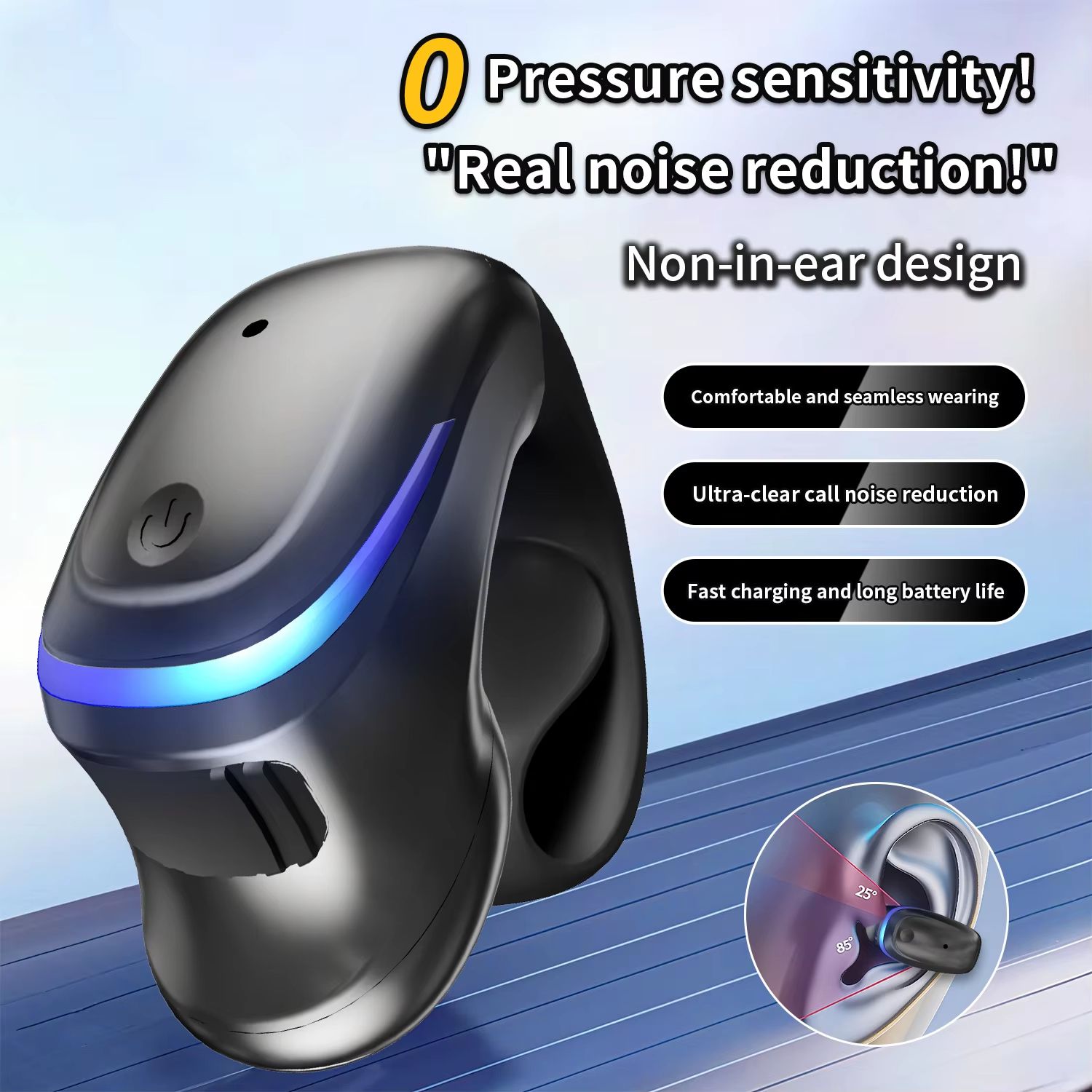 Bone Conduction Bluetooth 5.3 Clip On Headset Lightweight Wireless Open Ear Earphones