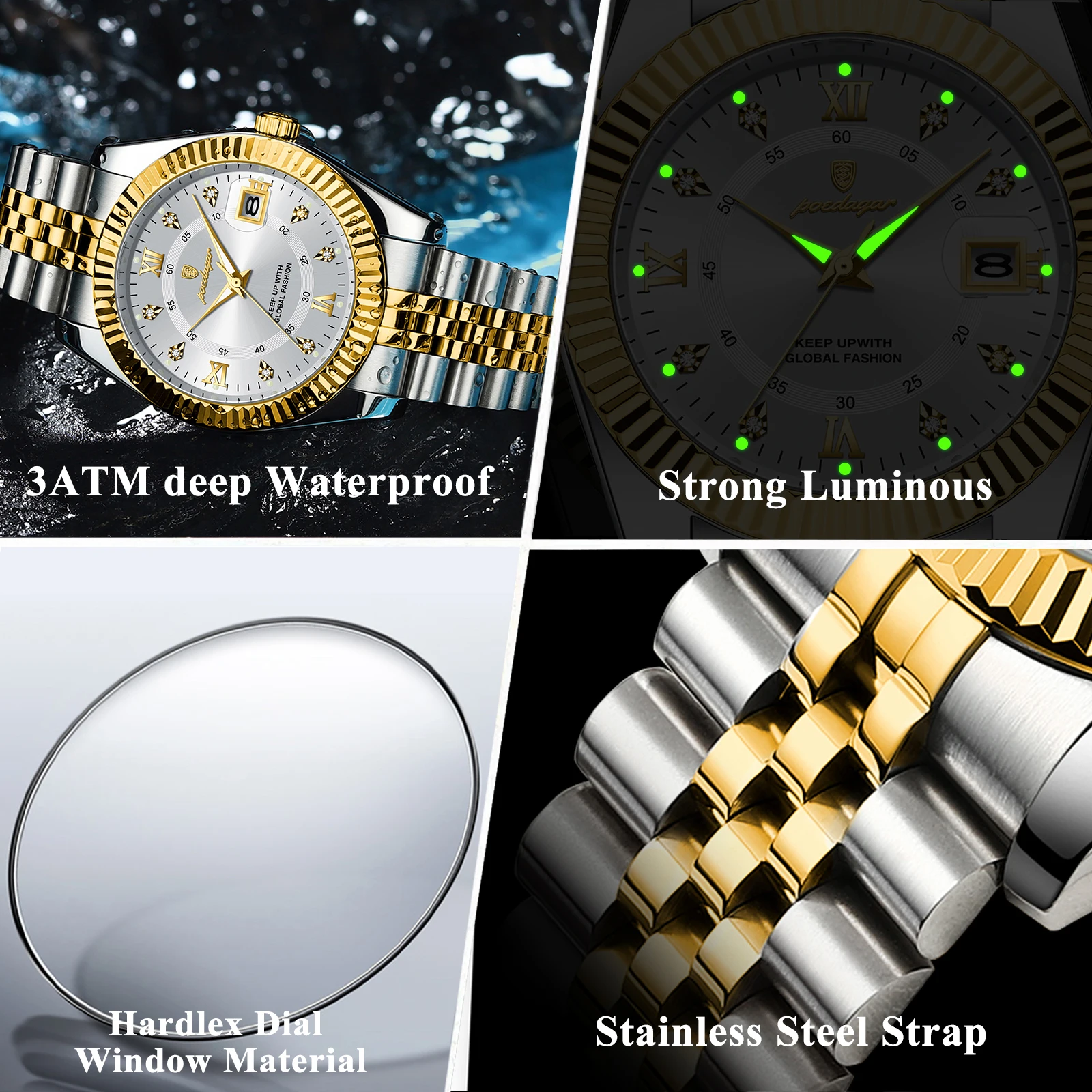 Waterproof Luxury Men's Quartz Watch, Military Date Wristwatch, Stainless Steel Fashion Watch