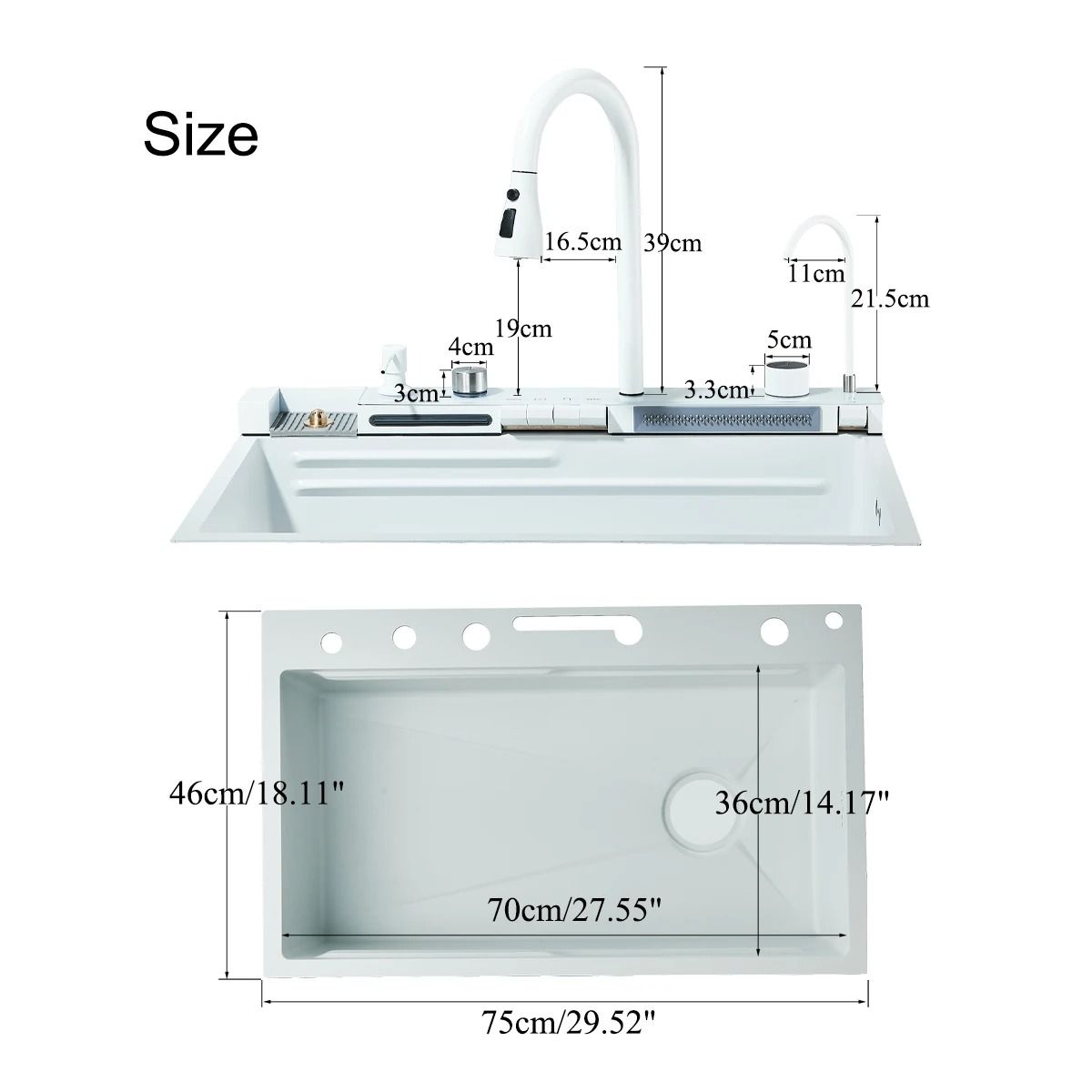 White Nano Stainless Steel Kitchen Sink – Double Waterfall Smart Digital Display Set
