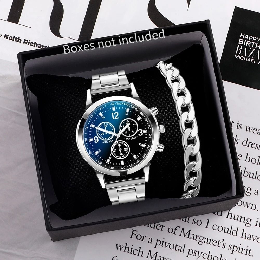 Mens Business Steel Band Quartz Watch | Fashion Timepiece with Matching Bracelet