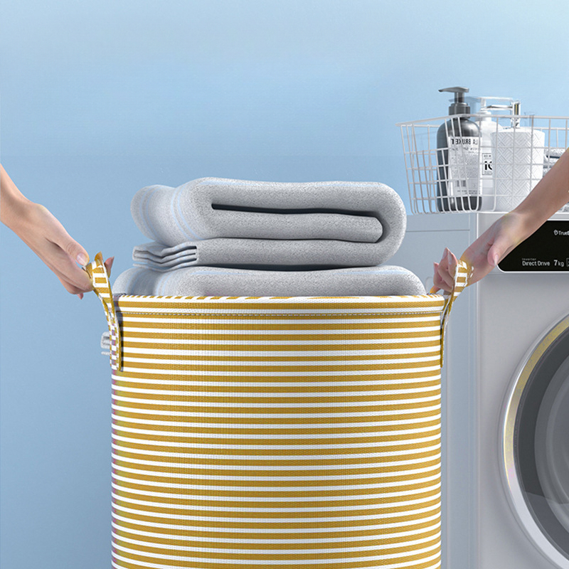 Foldable Minimalist Striped Laundry Basket – Multi-Purpose Collapsible Storage for Bathroom, Bedroom, and Toy