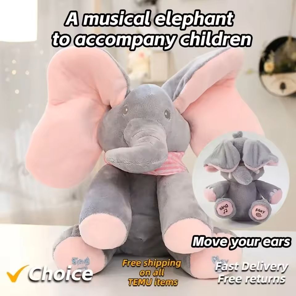 Interactive Singing Plush Elephant Toy with Moving Ears