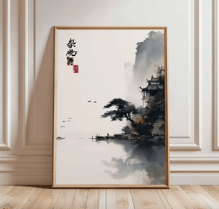 Japanese Zen Pine Tree Canvas Poster – Minimalist Oriental Wall Art Decor