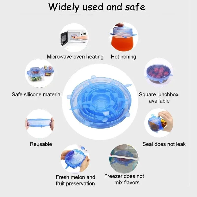 FreshSeal Reusable Silicone Stretch Lids 6 Piece Food Cover Set