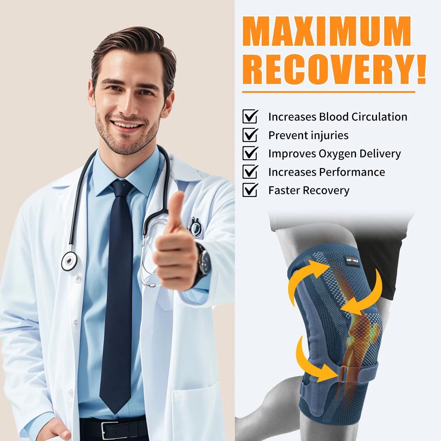 Aero-Kinetic Patella System – Premium NEENCA Compression Knee Sleeve with Side Stabilizers