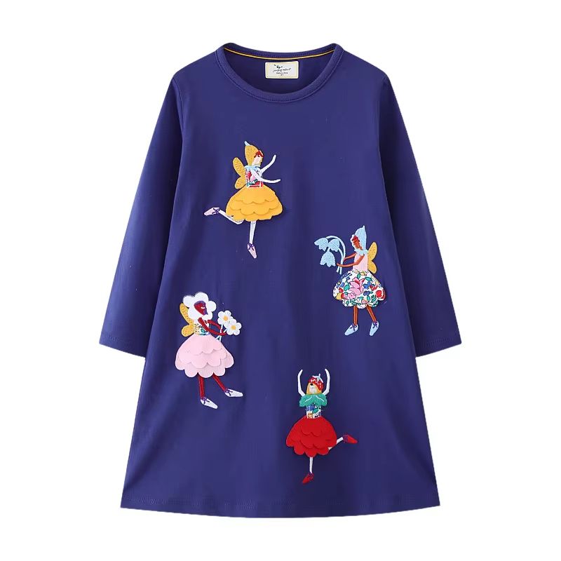 Jumping Meters Princess Girls Dress Long Sleeve Toddler Party Dress Animal Applique Polka Dot Kids Princess Dress