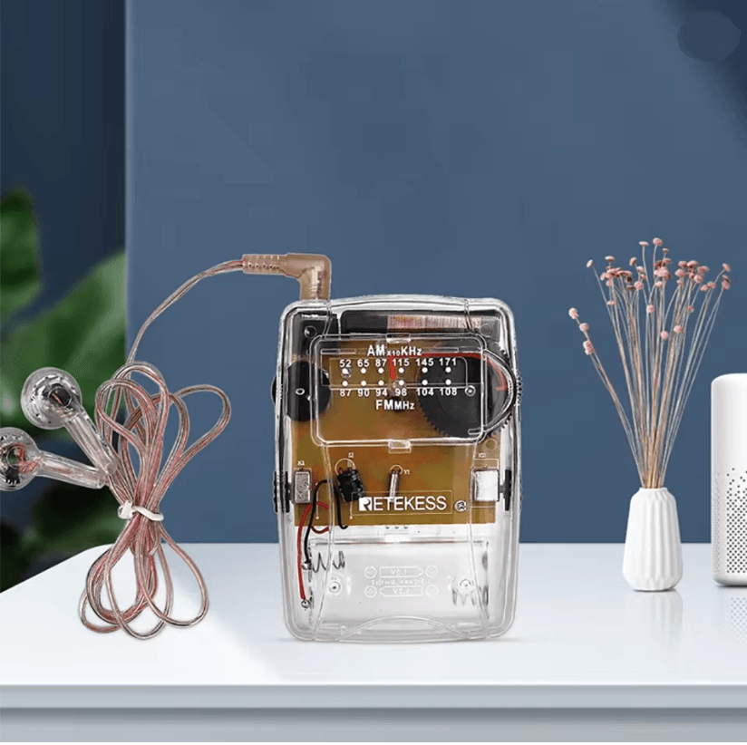Portable Transparent AM FM Pocket Radio with Headphone Jack Mini Radio for Church and Outdoors