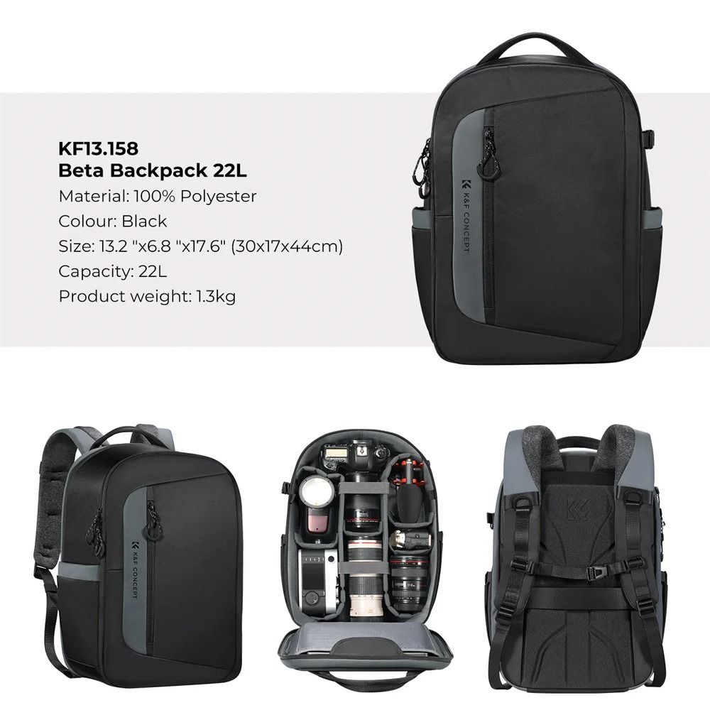K and F Concept 22L Waterproof Camera Backpack for DSLR and Mirrorless Photography