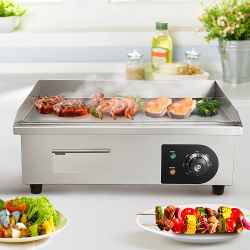 Commercial Electric Griddle Flat Top Grill with Adjustable Temperature Stainless Steel Countertop BBQ Plate