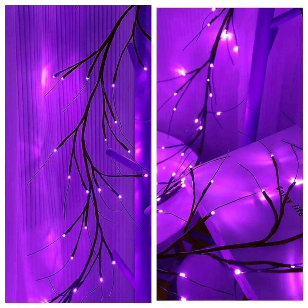 Purple LED Rattan Branch Garland 54 LED Halloween Lights Battery Powered