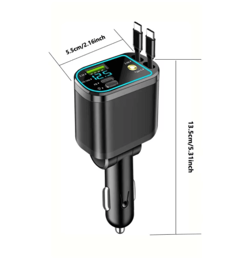 4 in 1 Car Charger with Dual Retractable Cables – USB C Car Fast Charger with Star Lights