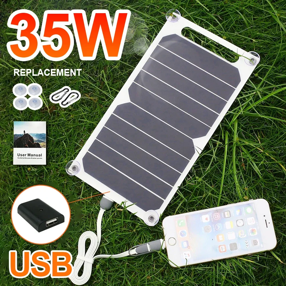 Portable 35W Sunpower Solar Panel, 5V USB Charger for Power Bank and Mobile Devices, Perfect for Outdoor Camping