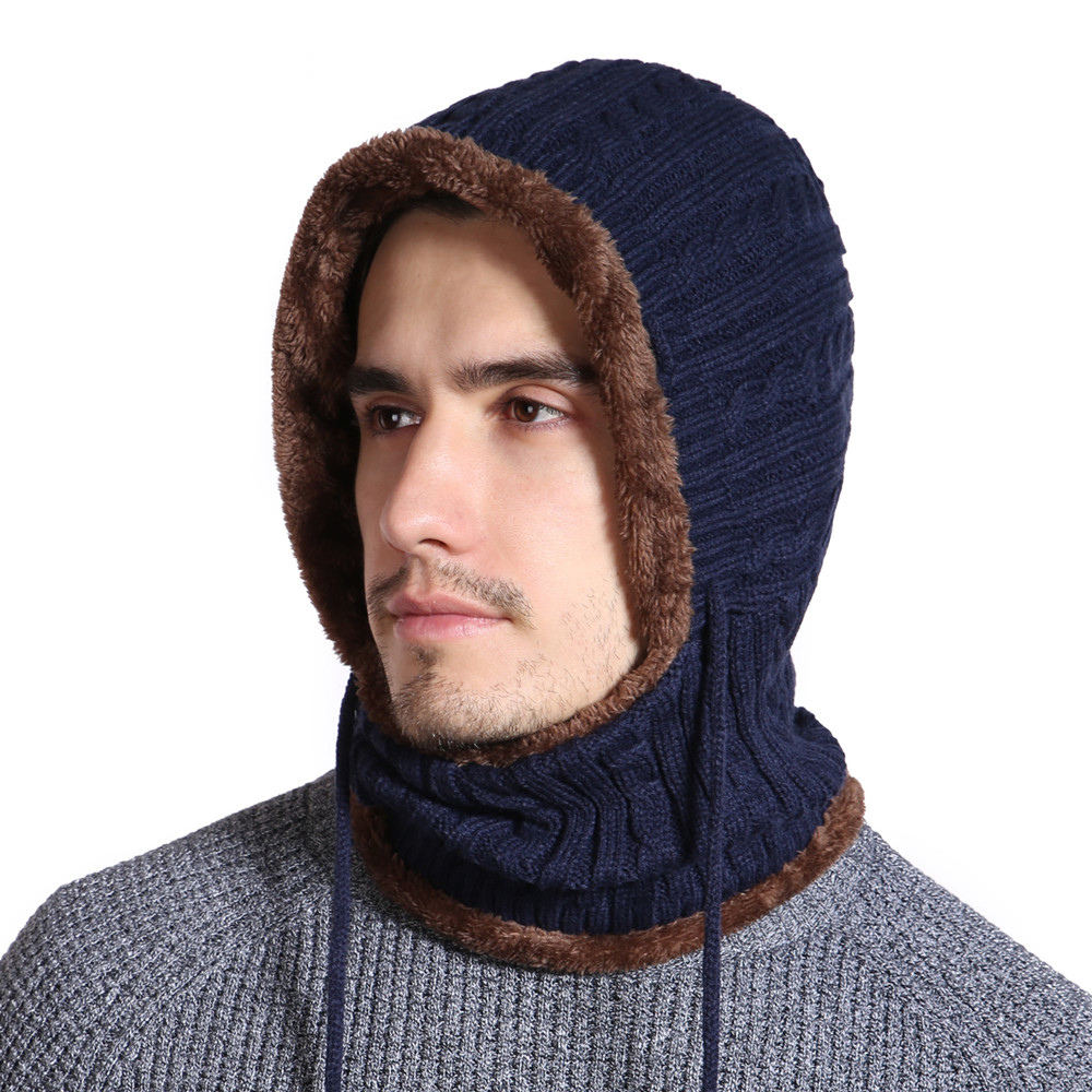 Fur Lined Warm Hat for Men and Women, Unisex Knitted Beanie Cap, Winter Neck Protection Balaclava.