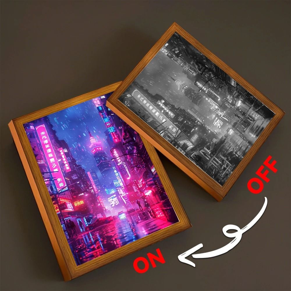 Asian Cityscape Painting LED Bedside Light