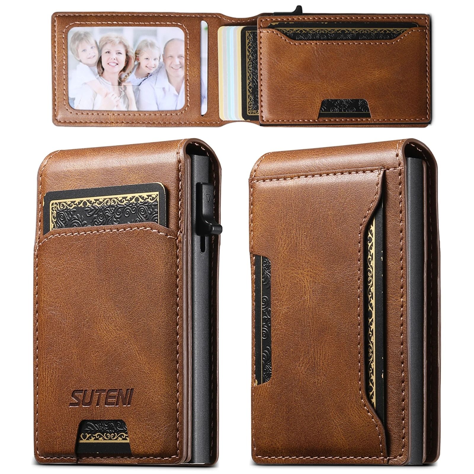 Mens PU Leather Auto Eject Wallet with Flip Cover