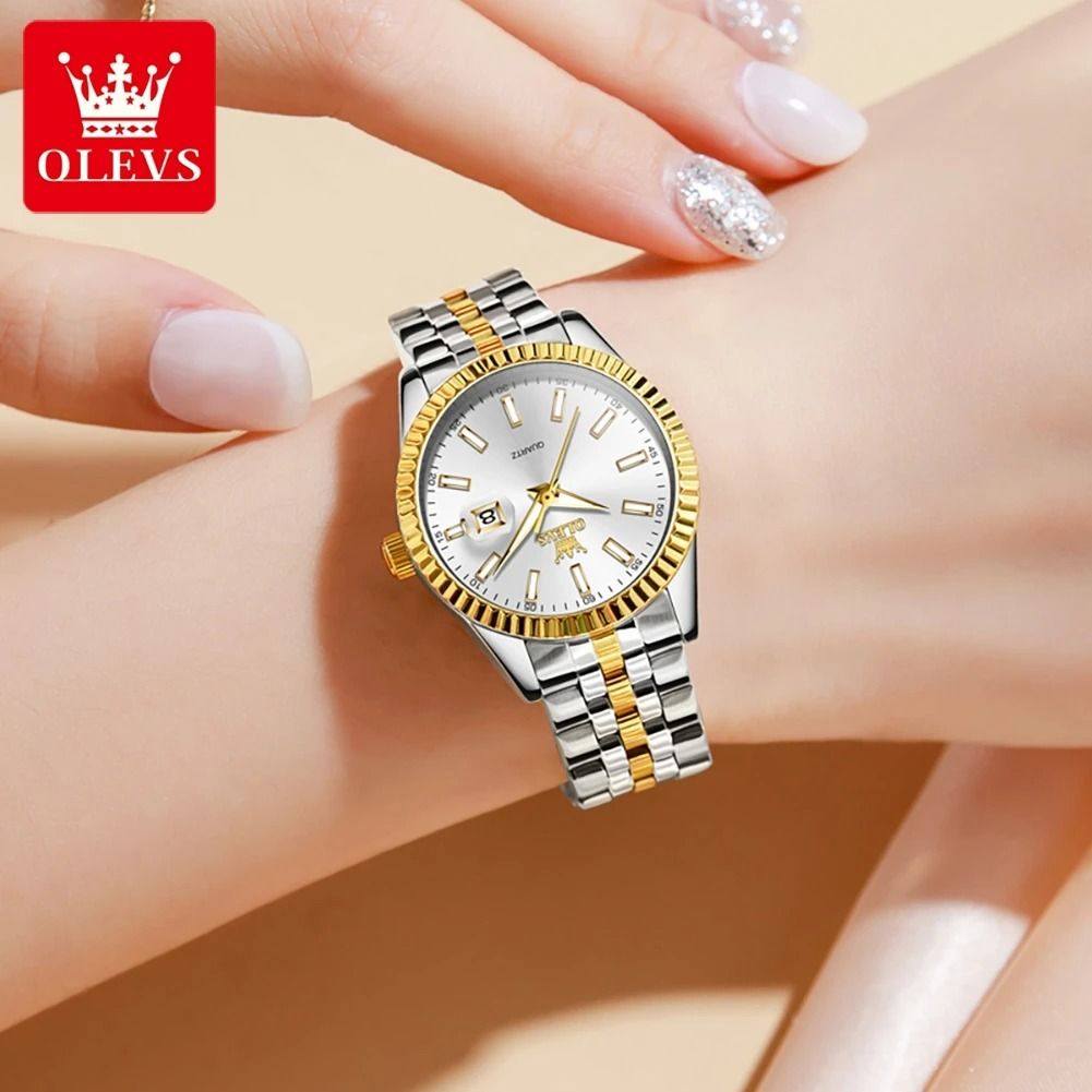 Stainless Steel Executive Watch – Waterproof Luxury Quartz Timepiece with Auto Date for Women