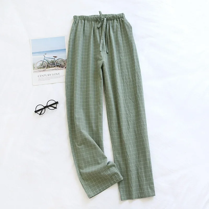 Men's Plaid Pajama Pants, Cotton, Loose-Fitting, Long Trouser for Spring and Summer, Plus Size