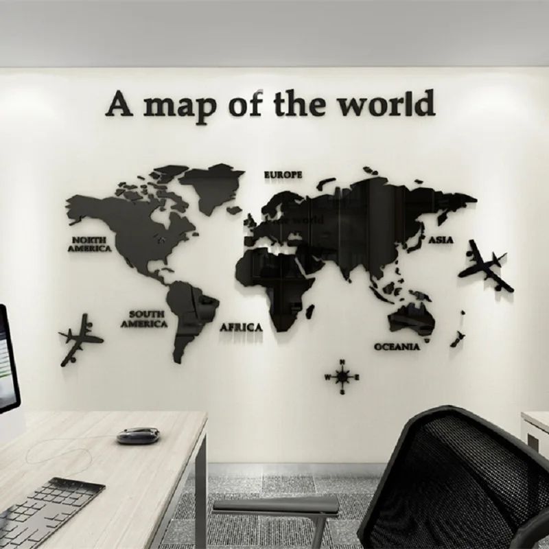 3D Acrylic World Map Wall Sticker for Modern Home & Office Decor