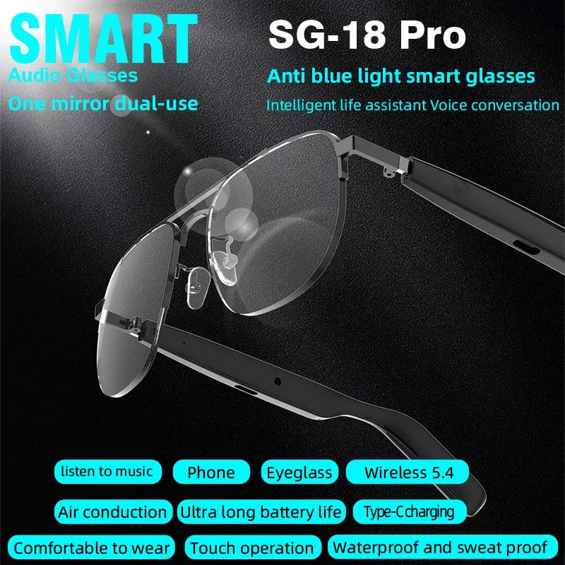 SG-15 Pro Smart Audio Glasses – Bluetooth Sunglasses with Anti Blue Light Protection