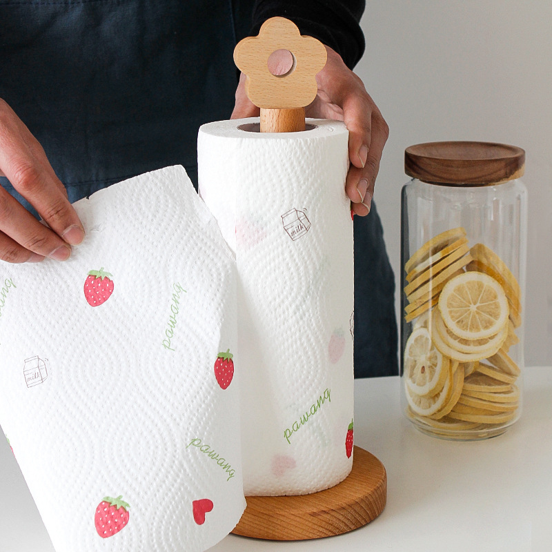 Solid Wood Paper Roll Holder, Creative Kitchen Vertical Beech Paper Towel Rack