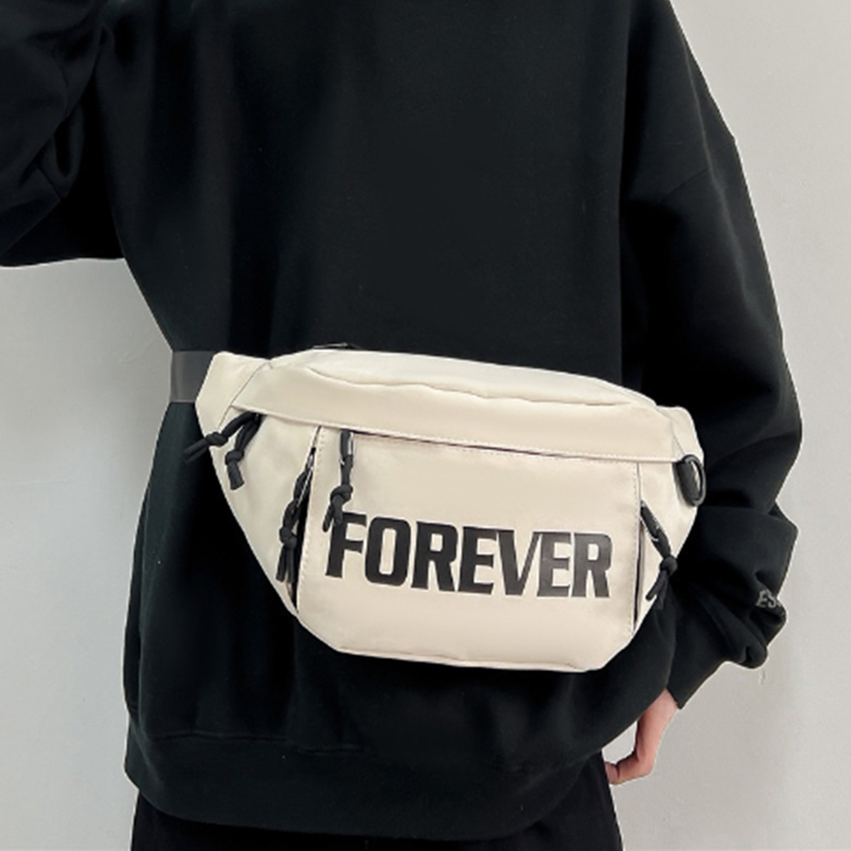 Beige and White Fashionable Chest Crossbody Bag Stylish Fanny Pack with Letter Design