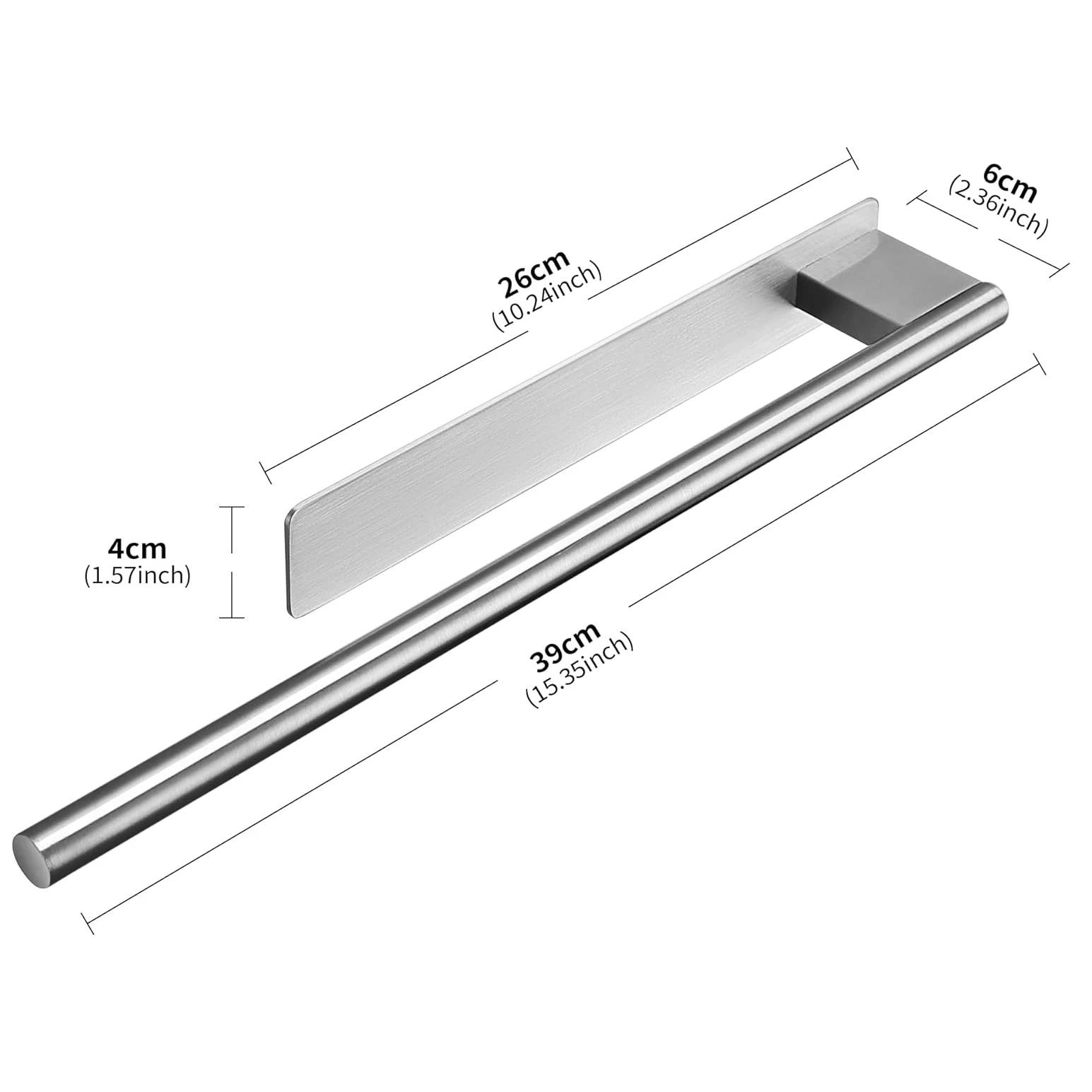 No-Drill Stainless Steel Double Adhesive Towel Rack Wall Mounted 15.4 in Bathroom & Kitchen Towel Bar