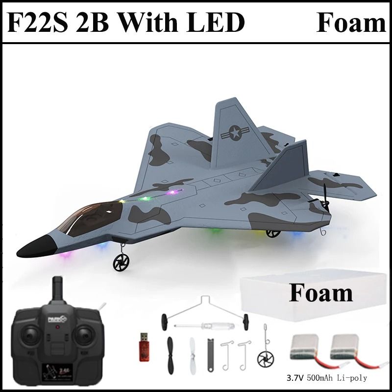 2024 F22S RC Airplane 24G 4 Channel Foam Warplane with LED and Gyroscope